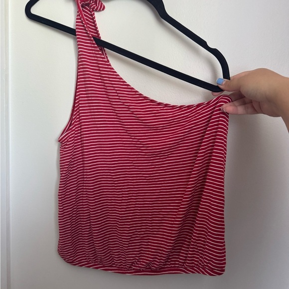 American Eagle Outfitters Red Striped One-Shoulder Tank Top - Picture 1 of 4